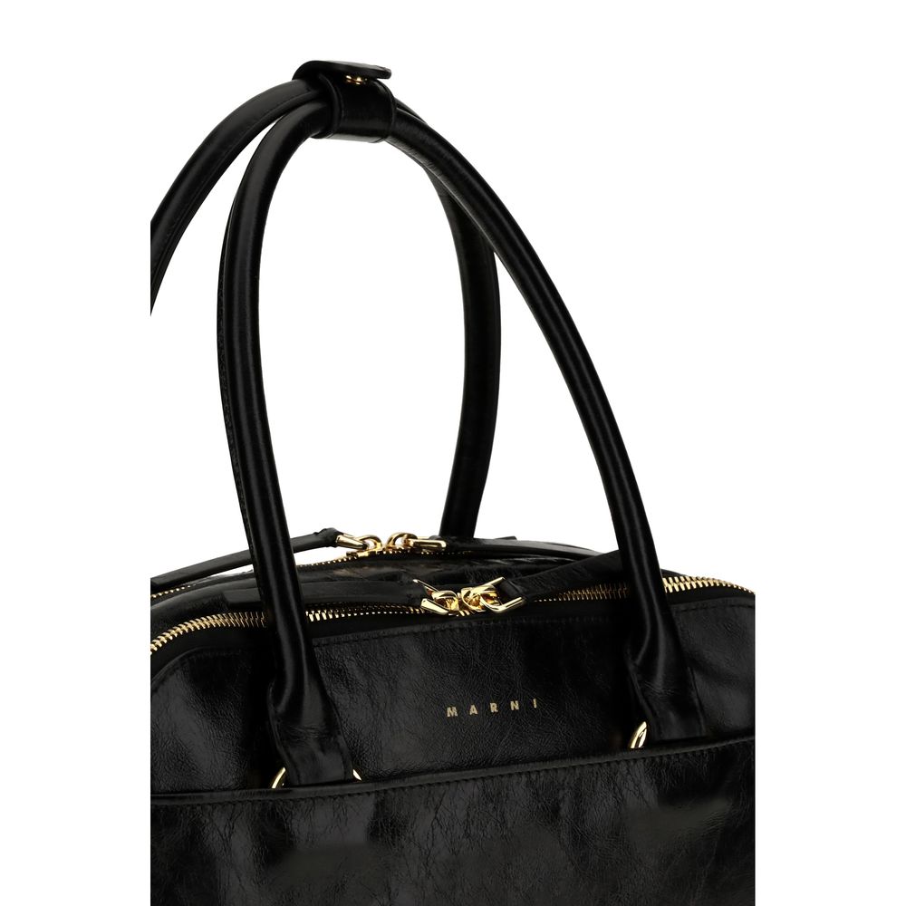Small Handbag by Marni for women in bio-acetate & bos taurus calfskin leather black & print features a refined silhouette, showcasing a secure zipper, organized built-in-compartments & internal-pockets, and versatile handle for a refined finish.