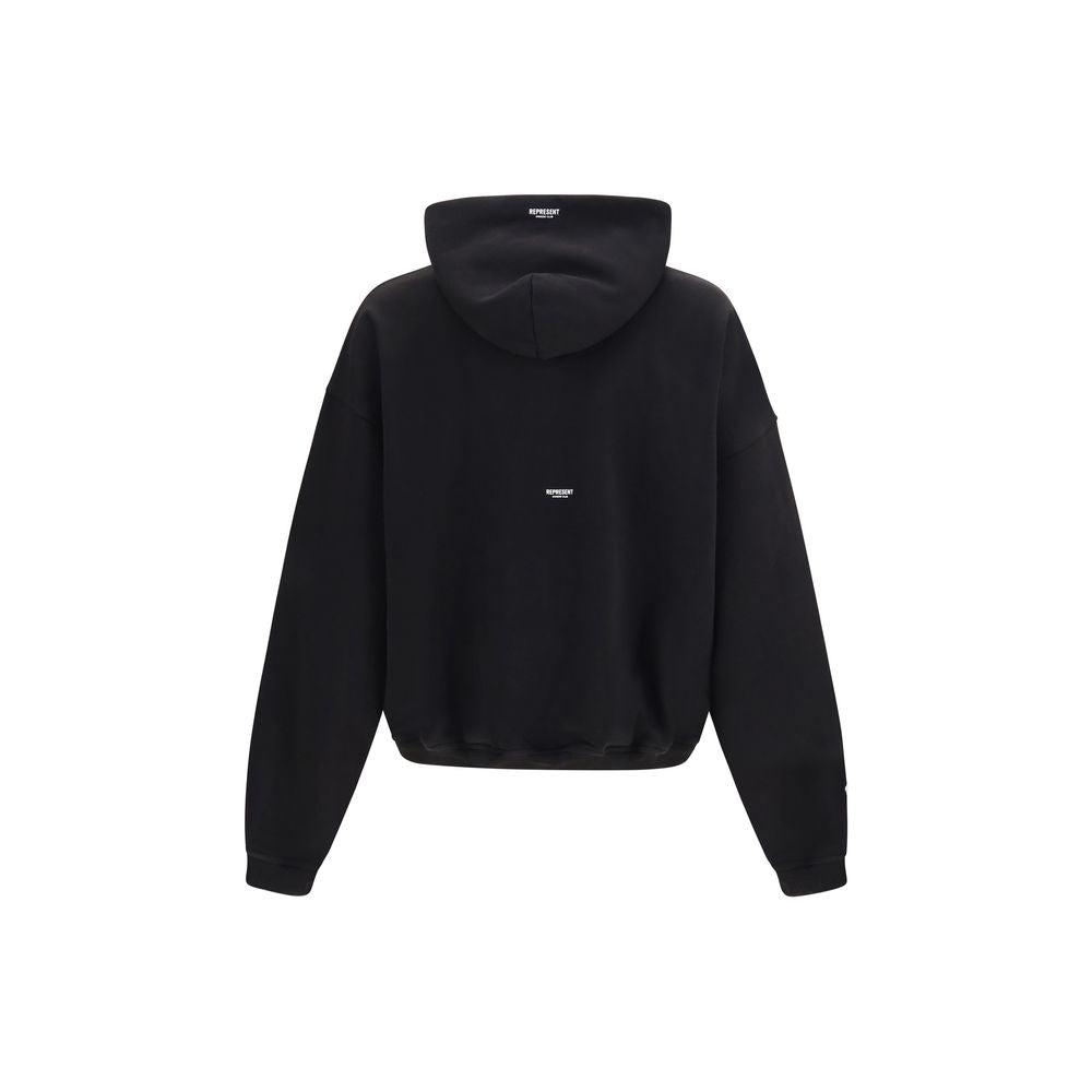 Sweatshirt Hoodie by Represent for men in cotton black & signature features a edgy silhouette, detailed with a edgy hooded neckline and for a refined finish.