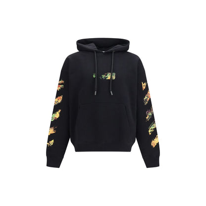 Sweatshirt Hoodie by Off-White for men in cotton black, white & print features a slouchy chic silhouette, detailed with a slouchy chic and a signature hooded neckline for an elevated aesthetic.