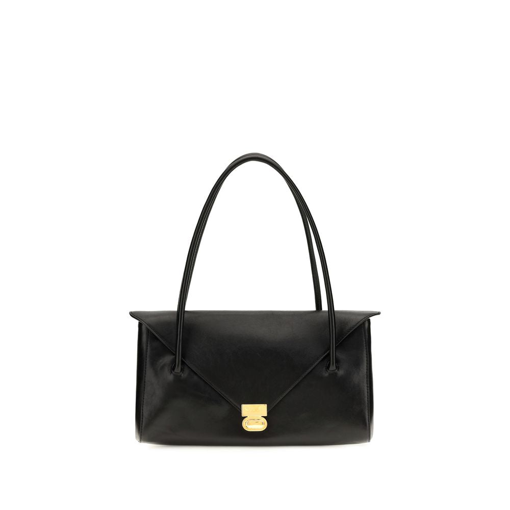 East West Shoulder Envelope Bag by Marni for women in bio-acetate canvas & bos taurus calfskin leather black features a effortless chic silhouette with a secure flap & zipper, ample , and versatile shoulder-strap & handle for a effortless chic finish.