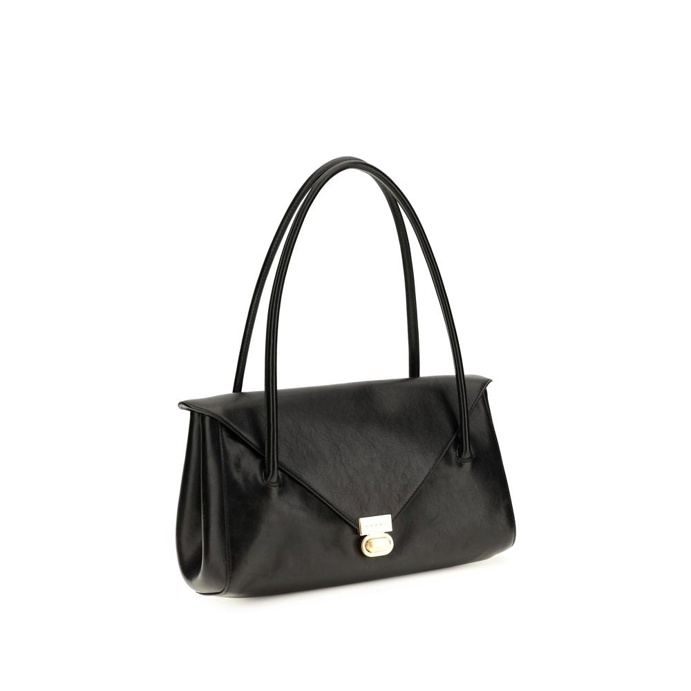 East West Shoulder Envelope Bag by Marni for women in bio-acetate canvas & bos taurus calfskin leather black features a effortless sophistication silhouette, secured by a flap & zipper with ample and versatile shoulder-strap & handle for a effortless sophistication finish.