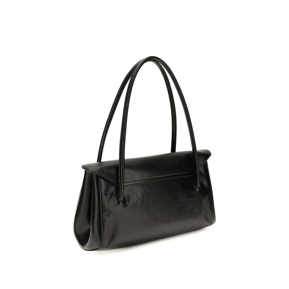 East West Shoulder Envelope Bag by Marni for women in bio-acetate canvas & bos taurus calfskin leather black features a distinguished silhouette, showcasing a secure flap & zipper and distinguished with versatile shoulder-strap & handle for a distinguished finish.