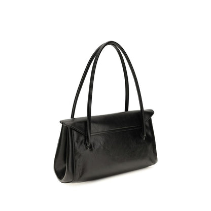 East West Shoulder Envelope Bag by Marni for women in bio-acetate canvas & bos taurus calfskin leather black features a distinguished silhouette, showcasing a secure flap & zipper and distinguished with versatile shoulder-strap & handle for a distinguished finish.