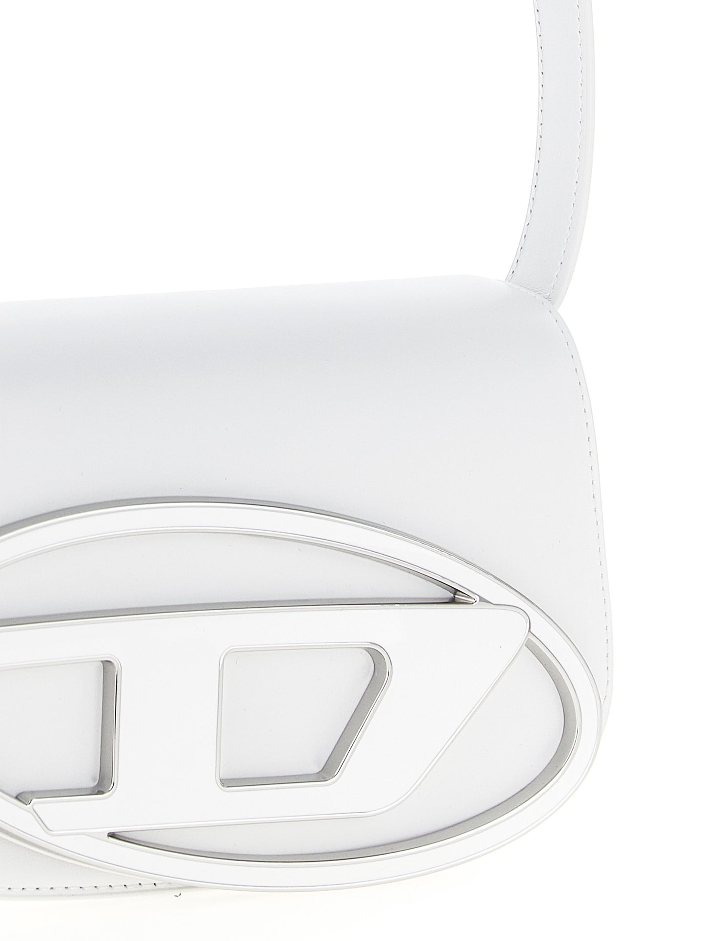 Shoulder Flap Bag by Diesel for women in leather white showcases a statuesque silhouette, artfully detailed with a secure flap, organized , and versatile shoulder-strap for a statuesque look.