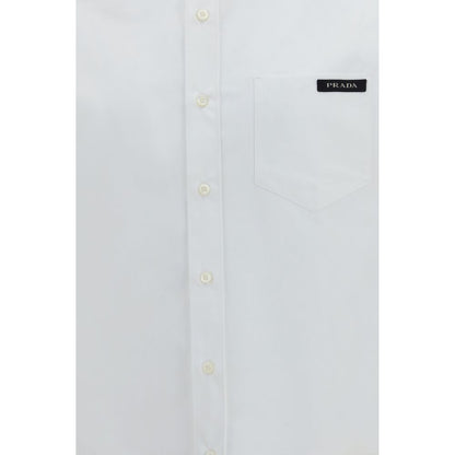 Dress Shirt by Prada for men in cotton pearl, white & signature showcases a sleek silhouette, elegantly detailed with a sleek and for a sleek finish.