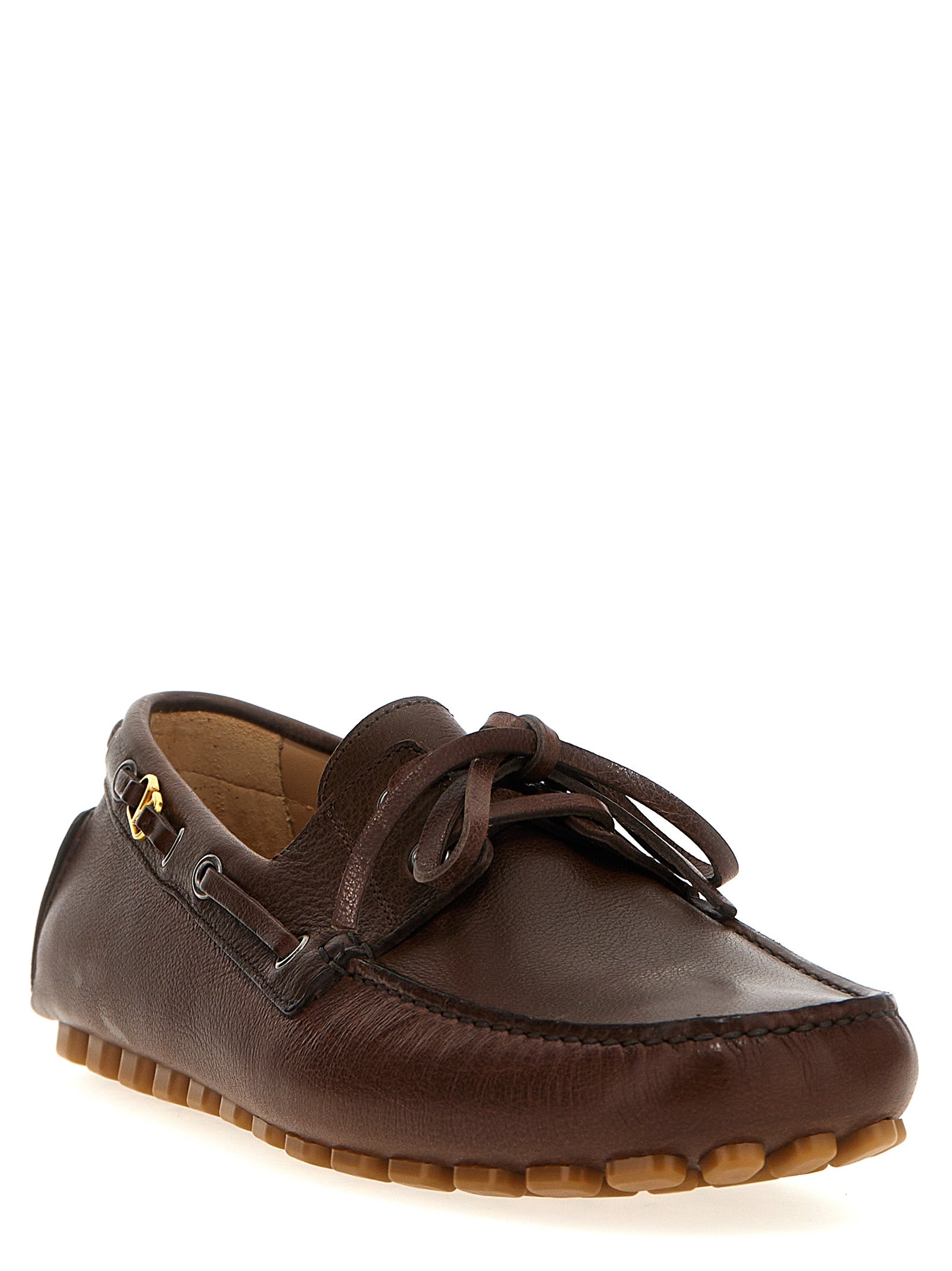Loafer Slip-On Lace-Up Shoes by Valentino Garavani for men in buffalo leather brown & signature features an effortless chic silhouette, showcasing the V Logo Men's Buffalo Leather Loafer Slip-On Lace-Up Shoes design with an effortless chic and a for a effortless chic look.