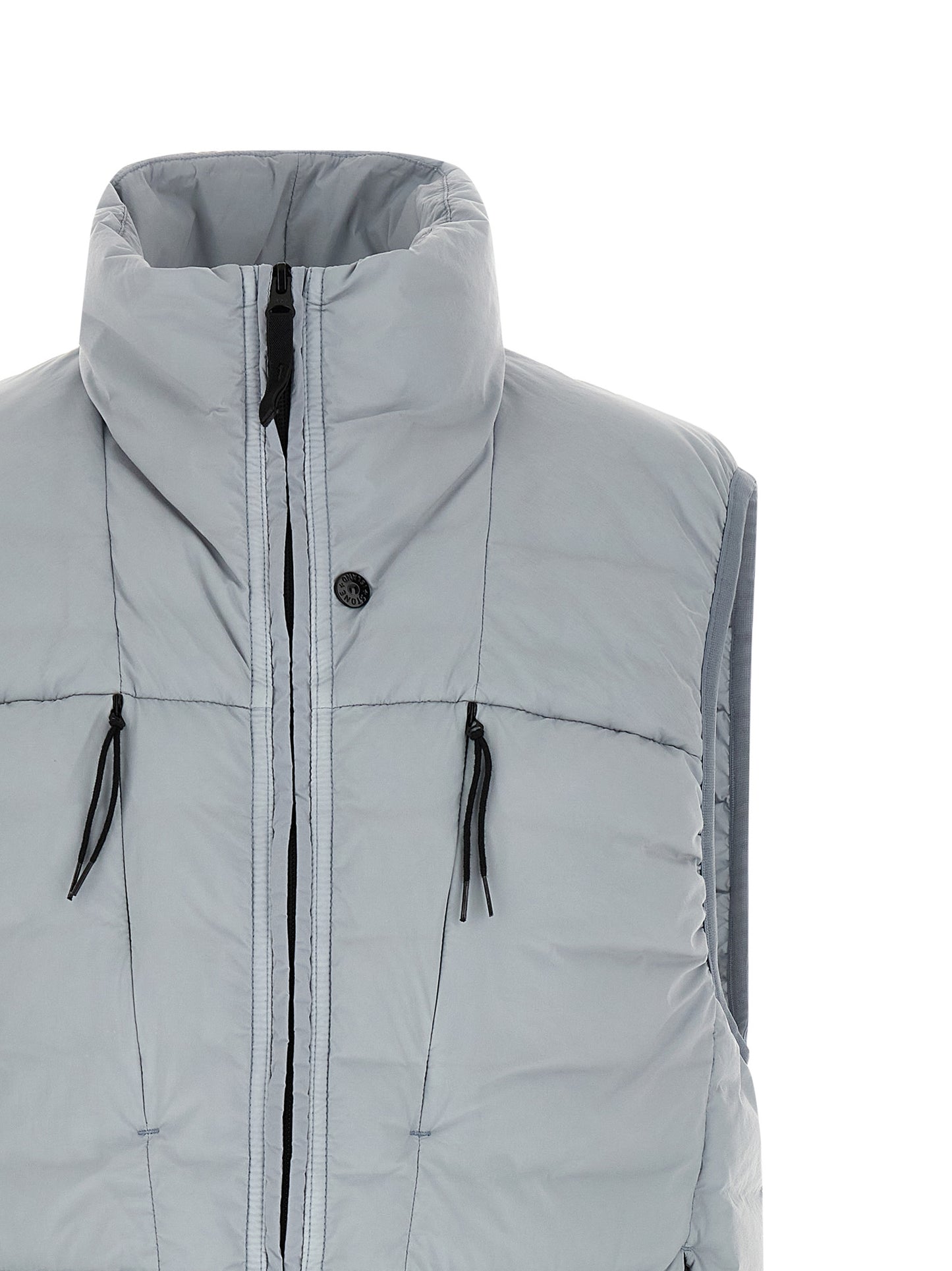 Vest by Stone Island for men in stretch polyamide gray features an on trend silhouette, showcasing a sophisticated high-collar neckline and premium lightweight, pockets & insulated for a truly on trend finish.