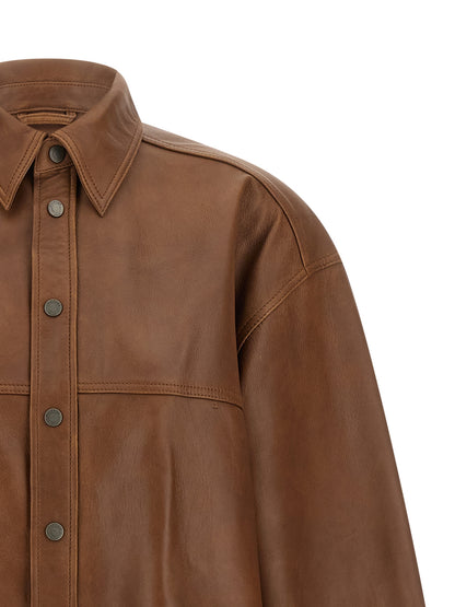 Overshirt by Haikure for women in lambskin leather brown presents a discerning silhouette, showcasing a sophisticated and for a truly discerning finish.