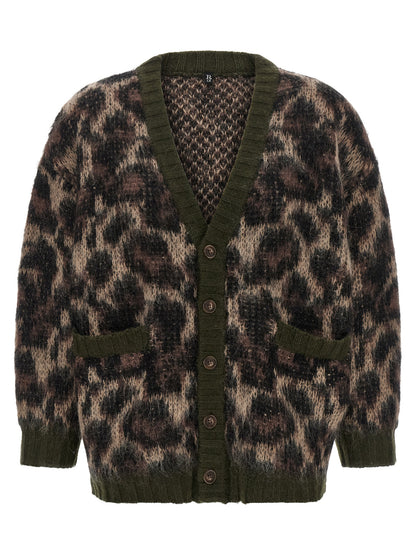 Cardigan by R13 for women in mohair wool & nylon animal, brown, green, olive & print features a dramatic silhouette, showcasing a sophisticated v-neck neckline and dramatic detail for a timeless, premium look.