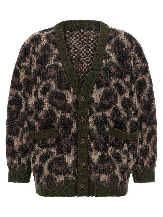 Cardigan by R13 for women in mohair wool & nylon animal, brown, green, olive & print features a dramatic silhouette, showcasing a sophisticated v-neck neckline and dramatic detail for a timeless, premium look.