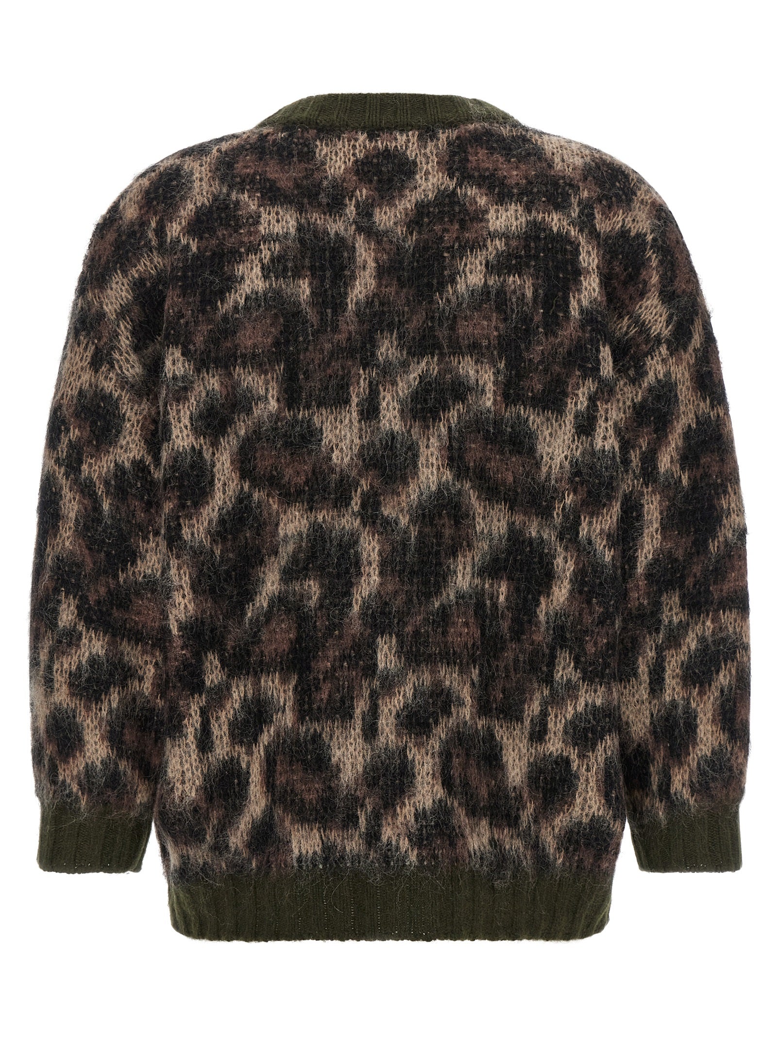Cardigan by R13 for women in mohair wool & nylon animal, brown, green, olive & print features a nuanced silhouette with a refined v-neck neckline and nuanced detailing for a sophisticated look.