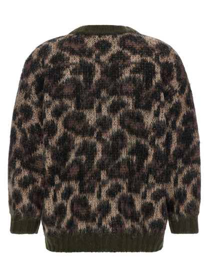 Cardigan by R13 for women in mohair wool & nylon animal, brown, green, olive & print features a nuanced silhouette with a refined v-neck neckline and nuanced detailing for a sophisticated look.