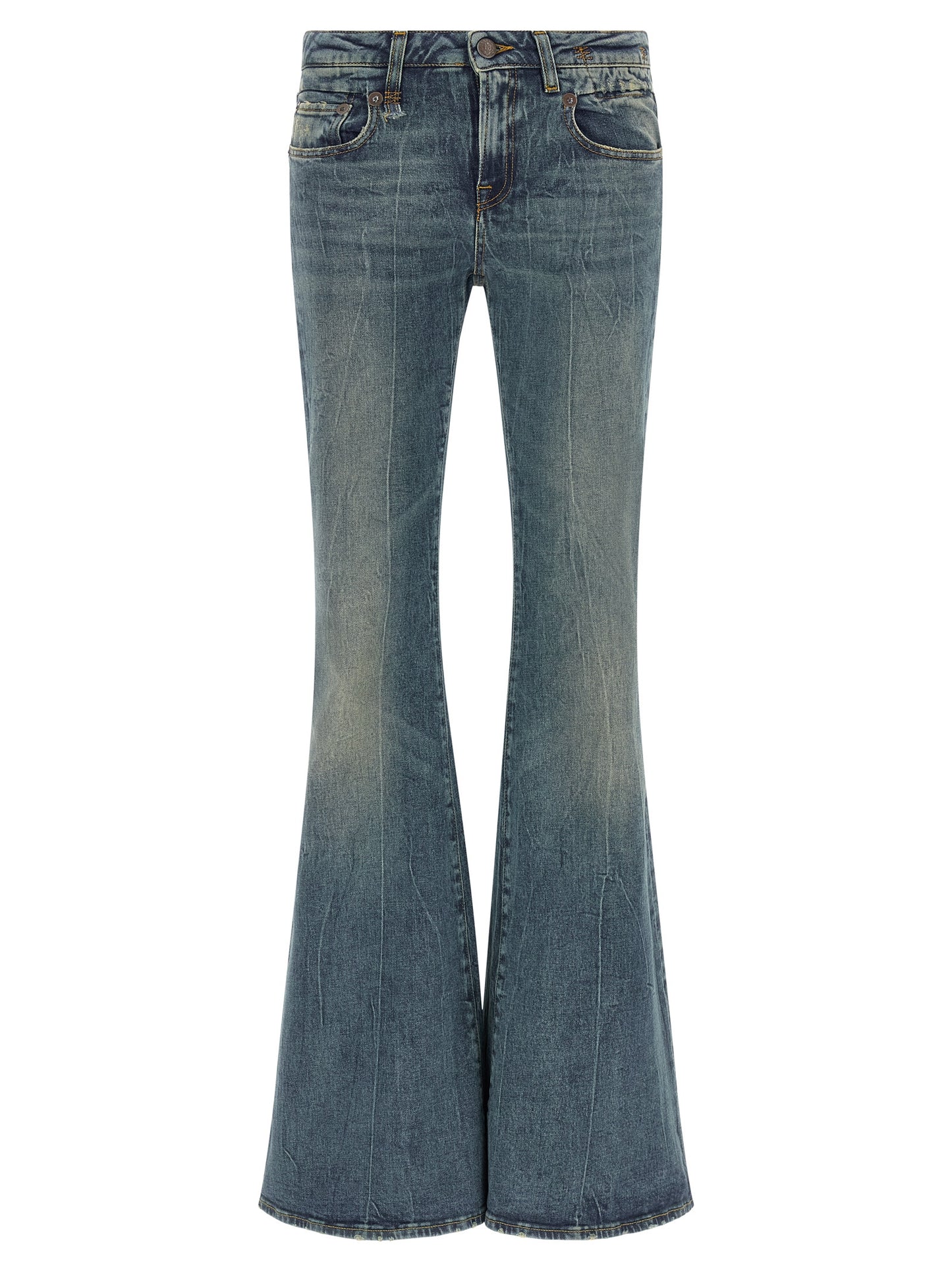Jeans by R13 for women in stretch denim cotton black & blue presents a refined pantology silhouette, artfully defined by a refined pantology flared, long, and a sophisticated .