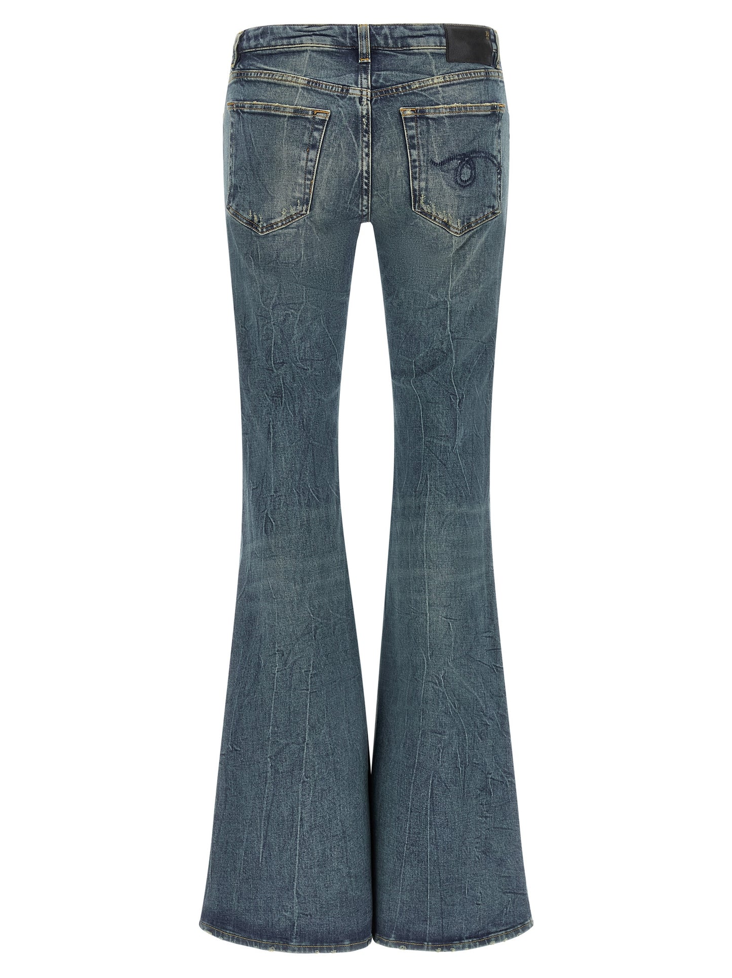 Jeans by R13 for women in stretch denim cotton black & blue features a refined silhouette with a refined flared, defined by a and a refined long for a refined finish.