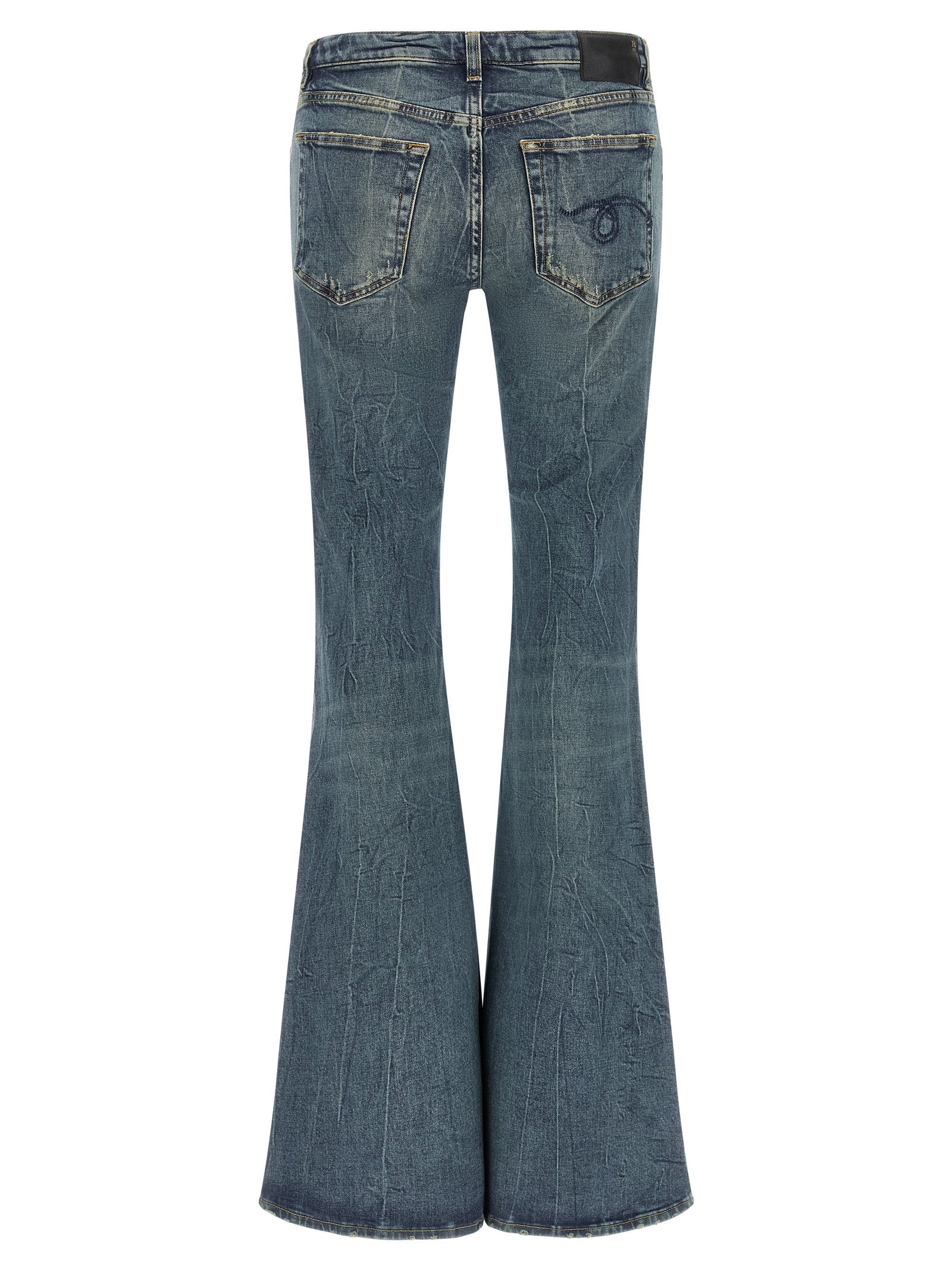 Jeans by R13 for women in stretch denim cotton black & blue features a refined silhouette with a refined flared, defined by a and a refined long for a refined finish.