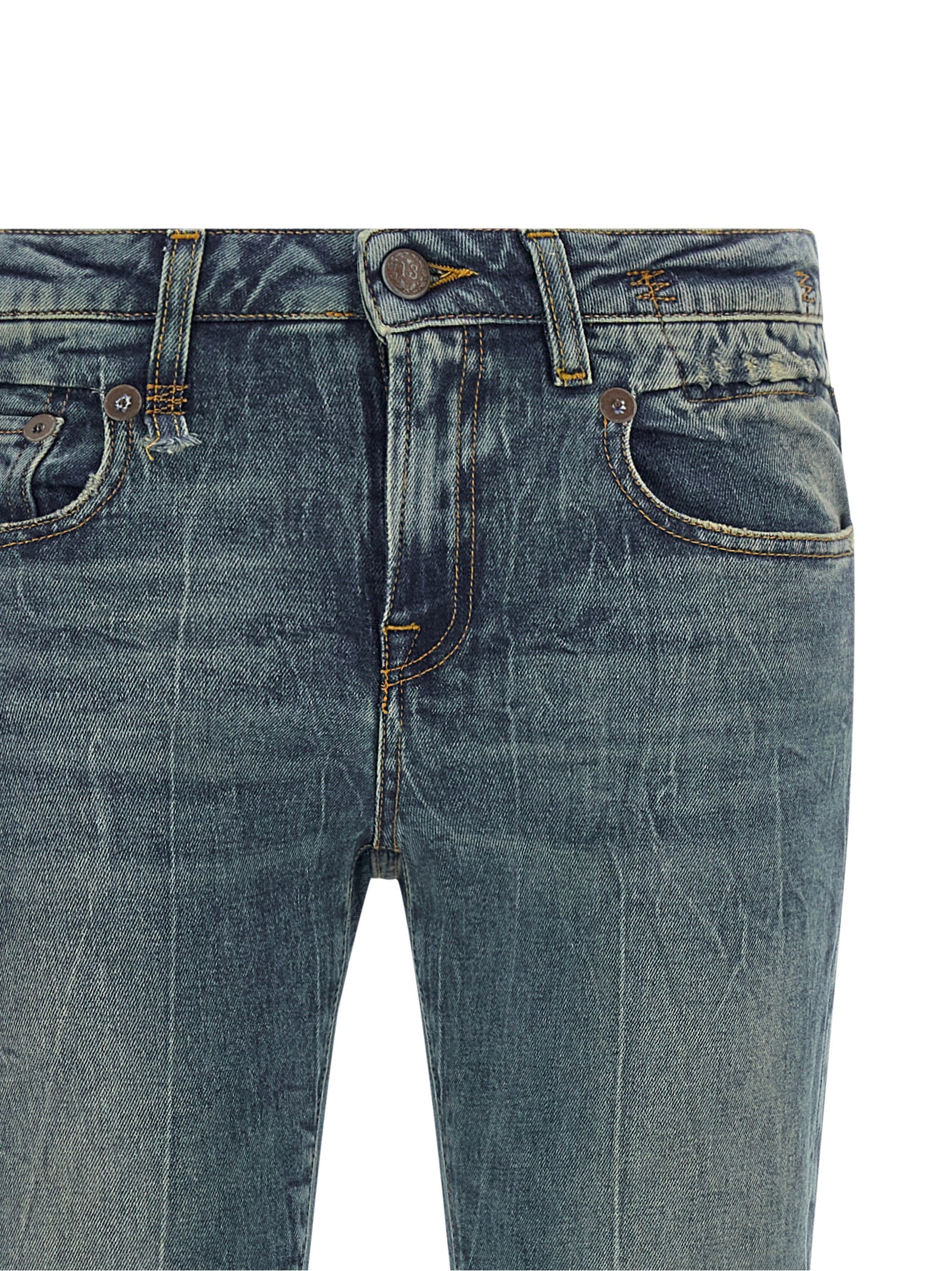 Jeans by R13 for women in stretch denim cotton black & blue features an sophisticated and flared with a precise long, creating a sophisticated and sophisticated silhouette.