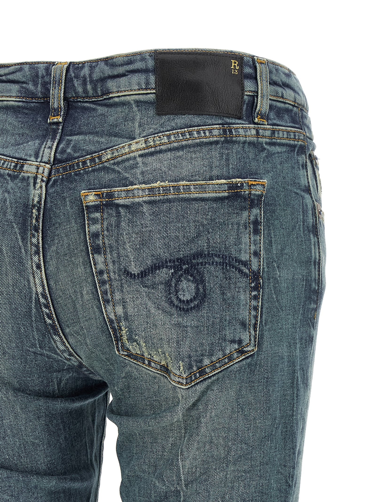 Jeans by R13 for women in stretch denim cotton black & blue presents a refined pantology silhouette, artfully defined by a refined pantology flared, long, and a sophisticated .