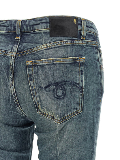 Jeans by R13 for women in stretch denim cotton black & blue presents a refined pantology silhouette, artfully defined by a refined pantology flared, long, and a sophisticated .