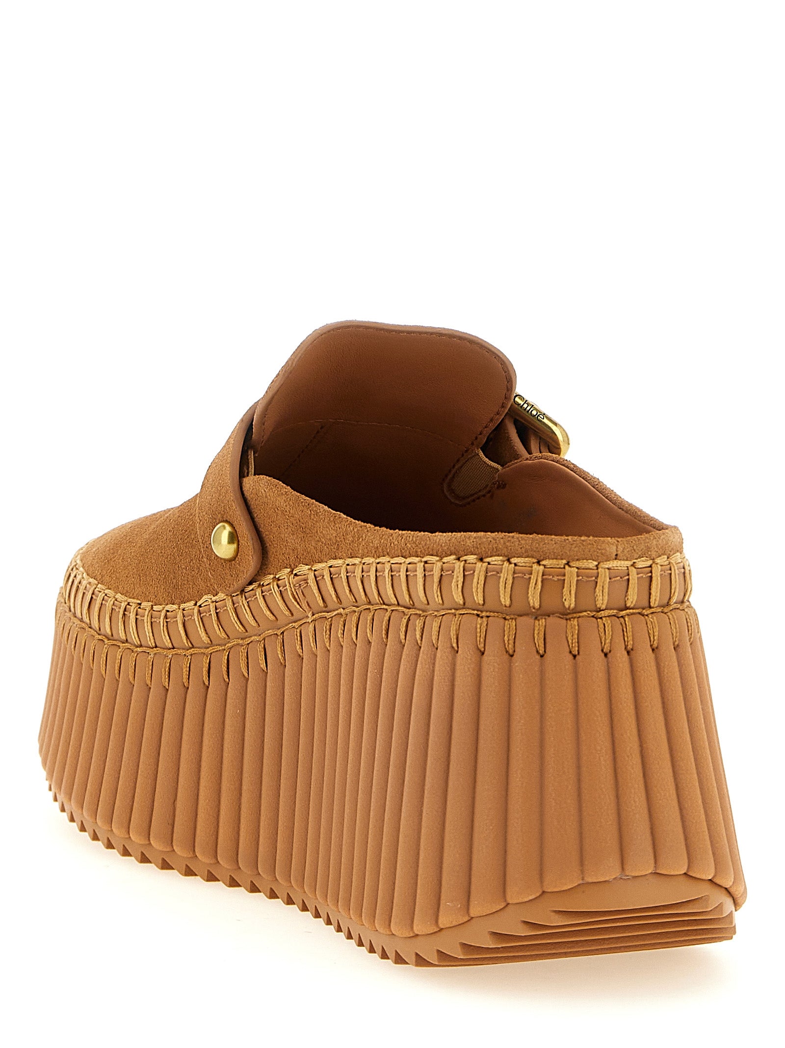 Platform Wedge Sandals by Chloé for women in suede calfskin leather beige, camel & gold features an architectural design from the Women's Suede Calfskin Leather Platform Wedge Sandals collection, defined by a architectural platform wedge and for a architectural finish.