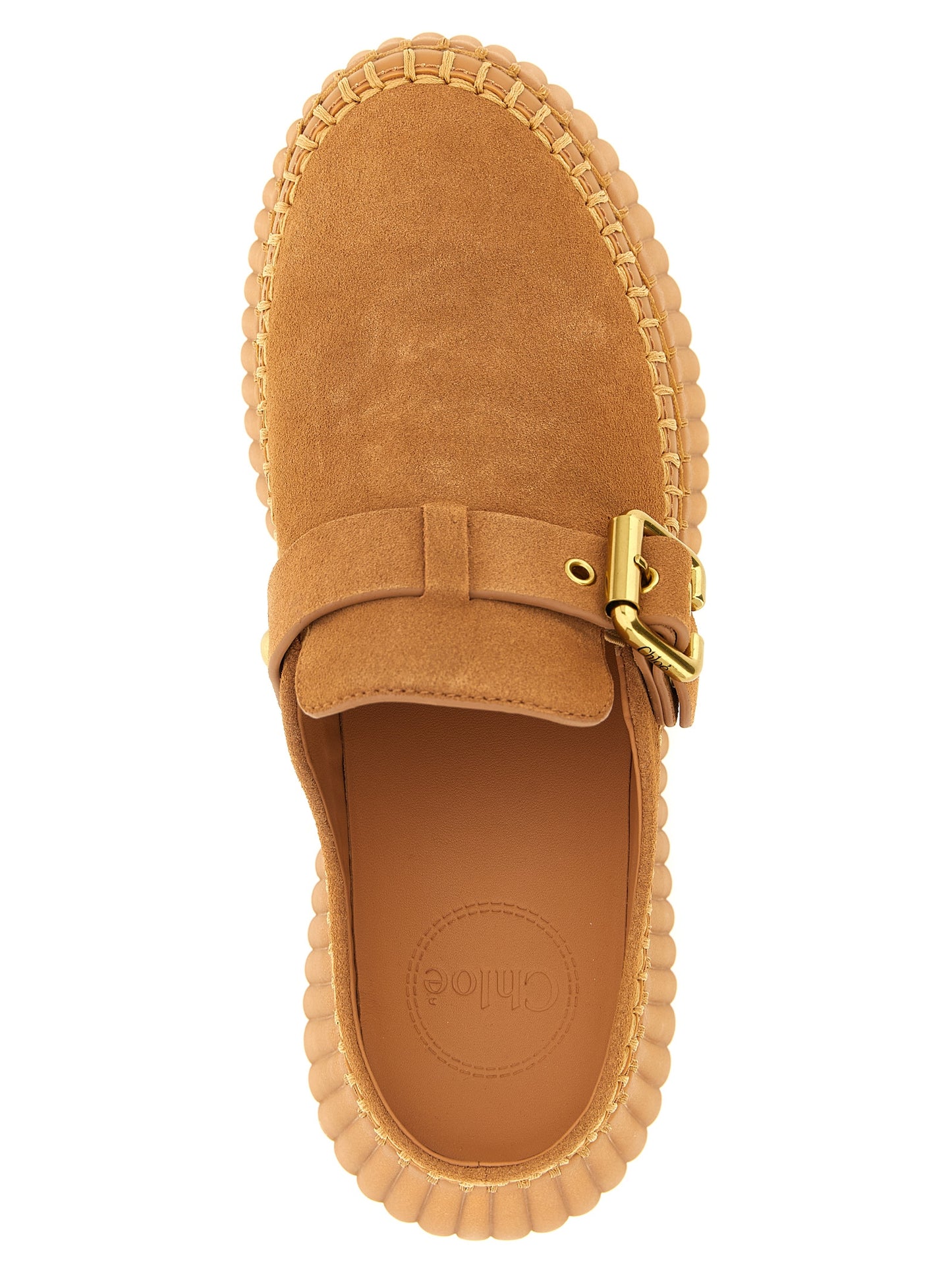 Platform Wedge Sandals by Chloé for women in suede calfskin leather beige, camel & gold features an statuesque Women's Suede Calfskin Leather Platform Wedge Sandals silhouette with a refined platform wedge and elegant .