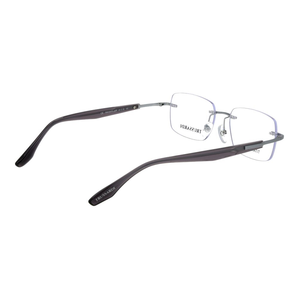 Eyeglasses Frames by Trussardi for men in titanium silver features a refined silhouette, showcasing a refined silver coloured frame and rimless frame design for a sophisticated, premium look.