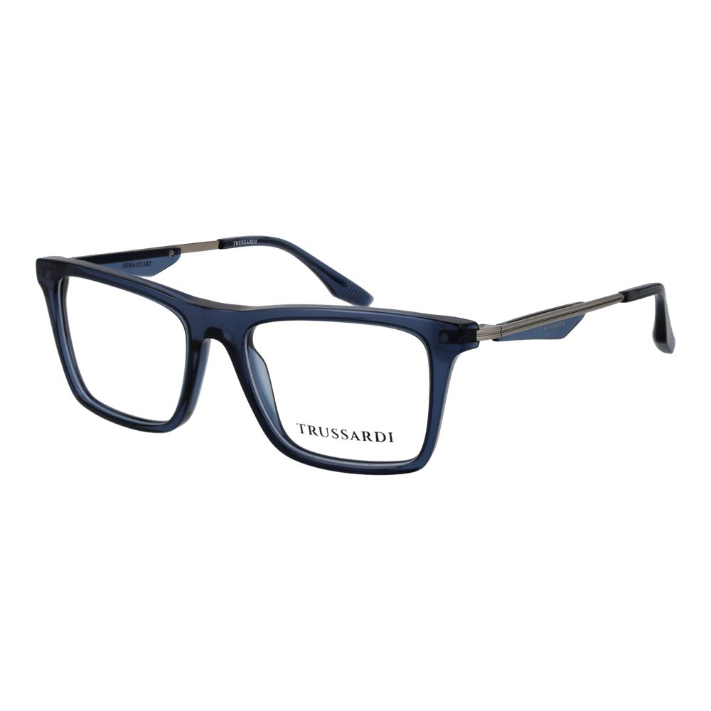 Eyeglasses Frames by Trussardi for men in acetate blue showcases a reflective silhouette, artfully incorporating a sophisticated blue coloured frame with a distinct full-frame frame design.