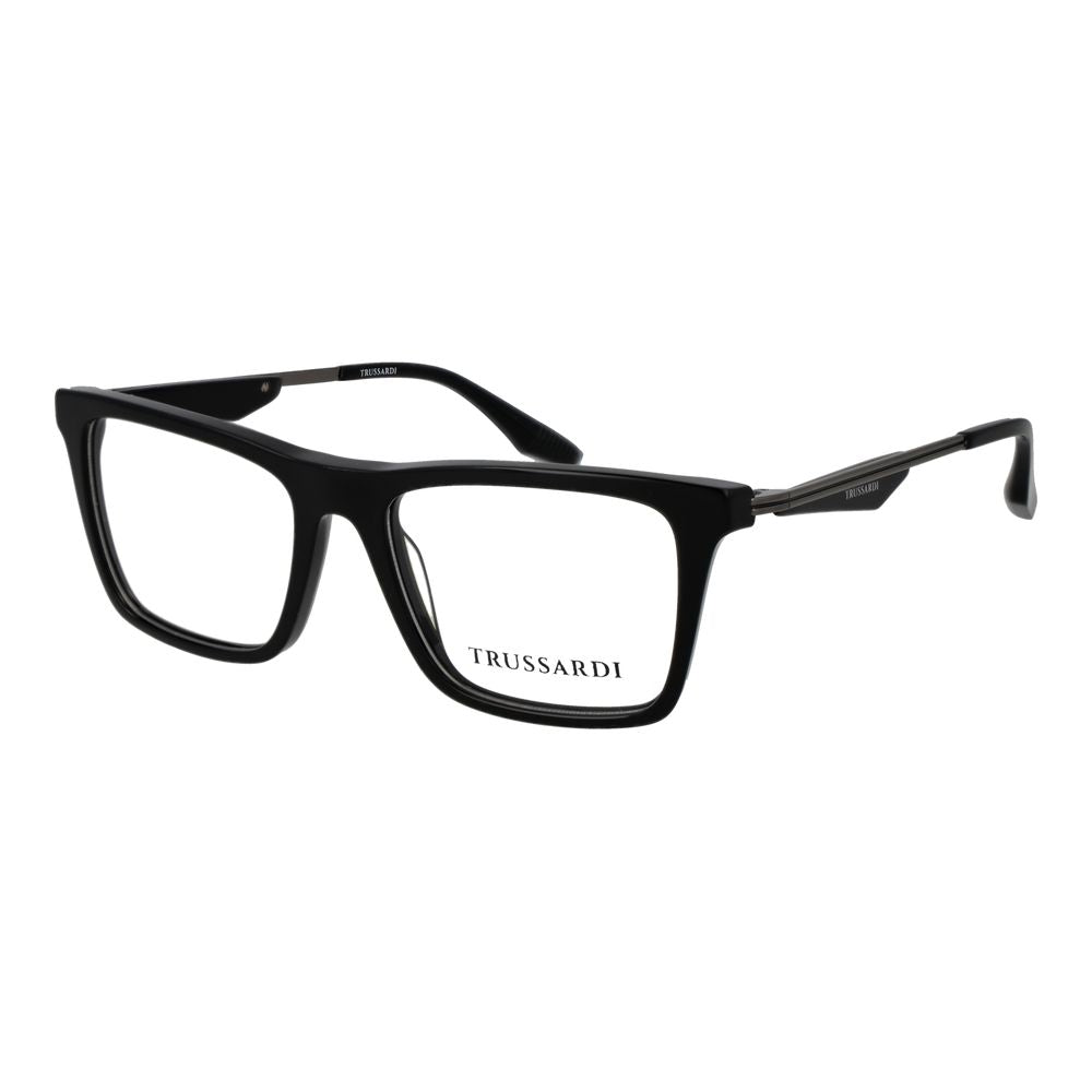 Eyeglasses Frames by Trussardi for men in acetate black features an refined silhouette, showcasing a sophisticated black coloured frame and refined full-frame frame design for a refined look.