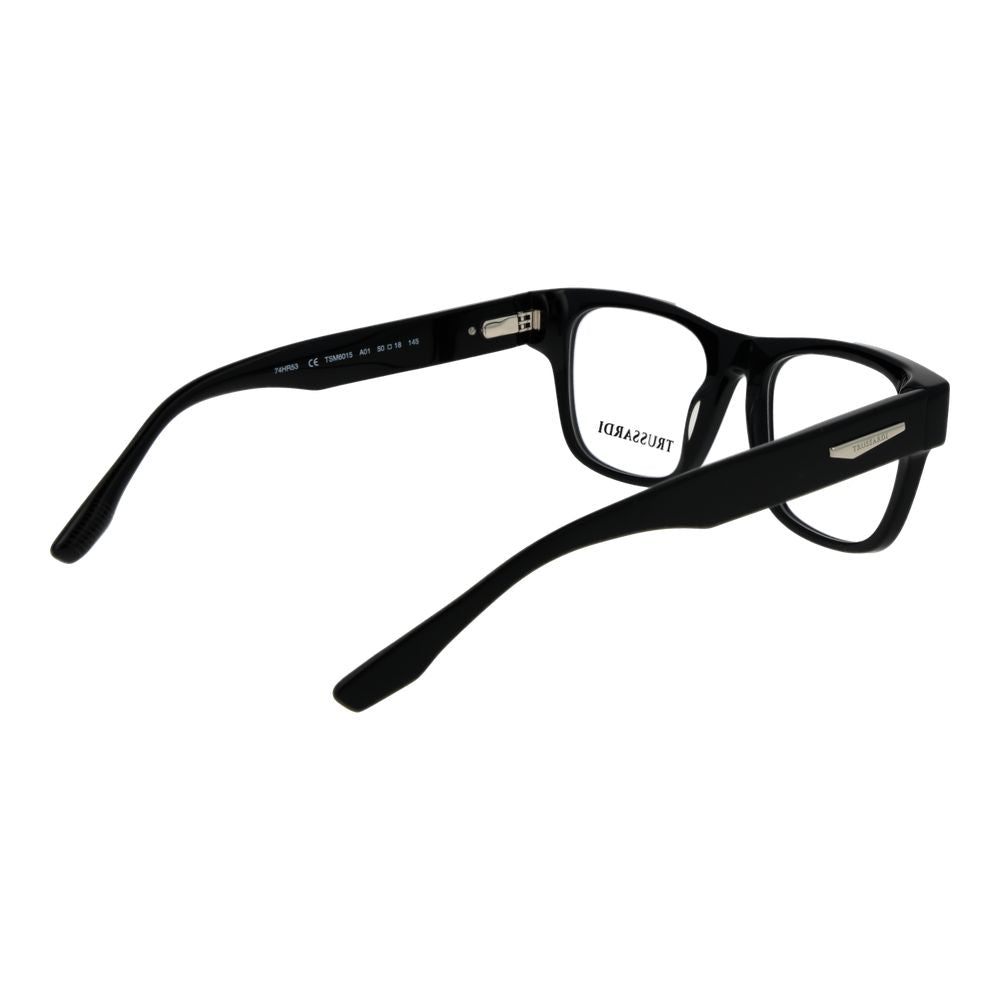 Eyeglasses Frames by Trussardi for men in acetate black features an refined silhouette, showcasing the refined black coloured frame and sophisticated full-frame frame design.