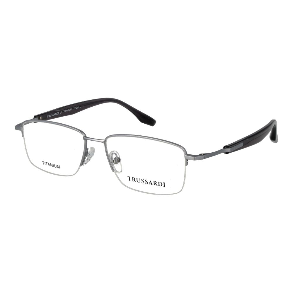 Eyeglasses Frames by Trussardi for men in titanium silver features a refined silhouette, showcasing a refined silver coloured frame and half-frame frame design for a sophisticated, premium look.