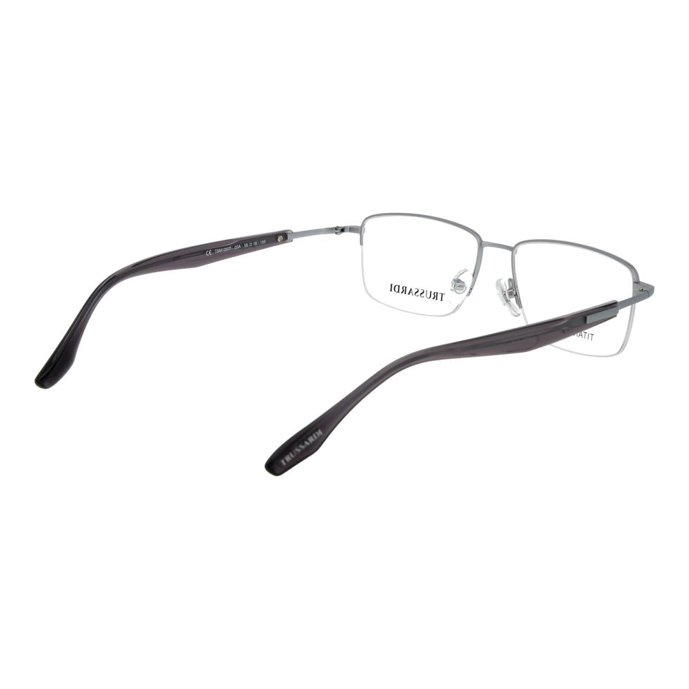 Eyeglasses Frames by Trussardi for men in titanium silver features an refined silhouette, showcasing the refined silver coloured frame and sophisticated half-frame frame design.