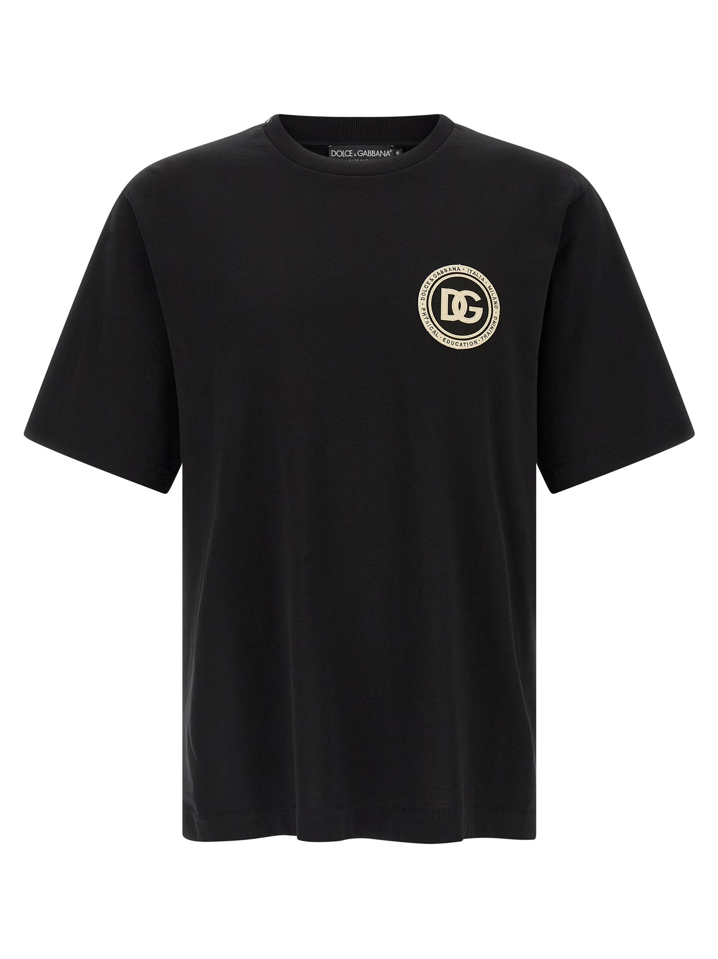 T-Shirt by Dolce & Gabbana for men in cotton black showcases a unassuming silhouette, artfully detailed with a refined crew neckline and unassuming short-sleeve for a sophisticated, contemporary look.