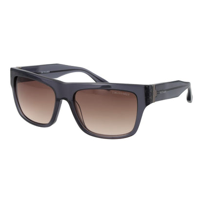 Sunglasses by Trussardi for men in acetate and gray presents a sumptuous silhouette, featuring gray coloured frame and full-rim square frame design with gradient category-2-medium-tint lens for a sumptuous look.