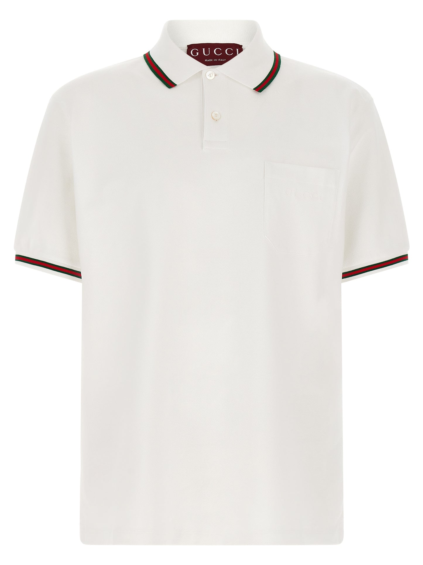 This Polo Shirt by Gucci for men in cotton green, pearl, red, white & signature presents a flawless silhouette, showcasing flawless detailing and a refined for a truly flawless aesthetic.