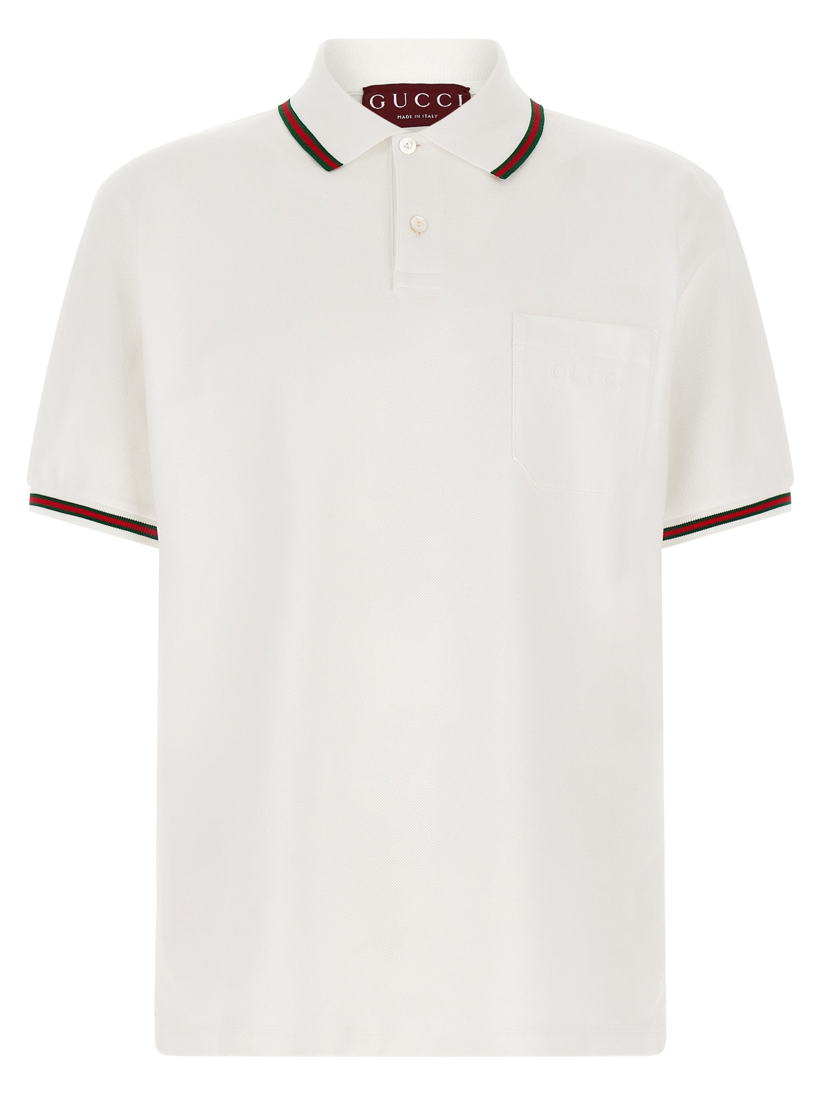 This Polo Shirt by Gucci for men in cotton green, pearl, red, white & signature presents a flawless silhouette, showcasing flawless detailing and a refined for a truly flawless aesthetic.