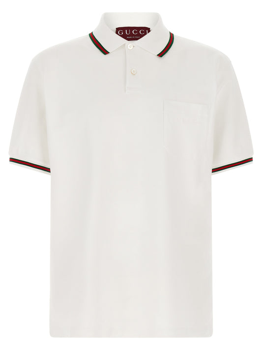 This Polo Shirt by Gucci for men in cotton green, pearl, red, white & signature presents a flawless silhouette, showcasing flawless detailing and a refined for a truly flawless aesthetic.