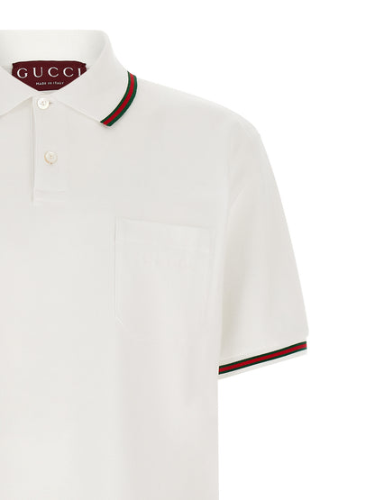 Polo Shirt by Gucci for men in cotton green, pearl, red, white & signature features a eye catching silhouette, showcasing a refined and for a eye catching finish.