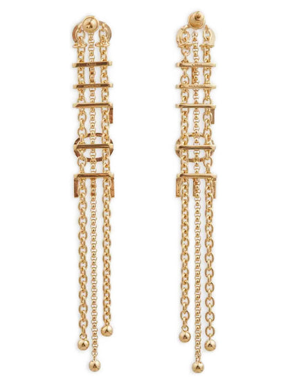 Earrings by Chloé for women in cotton denim gold presents a resplendent silhouette, artfully capturing the essence of the Women's Gold Brass Earrings with a resplendent for a sophisticated look.
