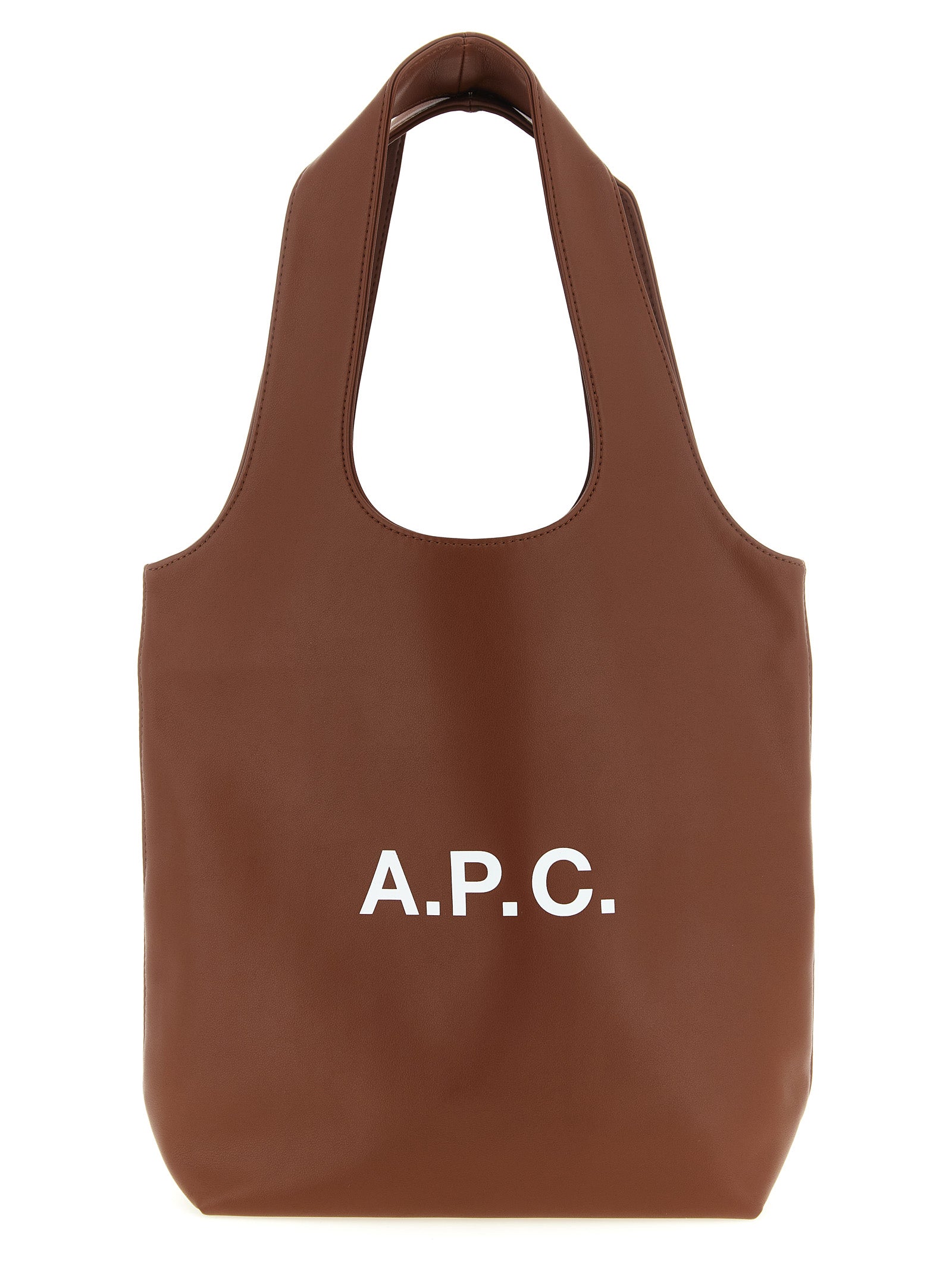 Small Pouch Tote Handbag by A.P.C. for unisex in polyester & polyurethane brown & white features an refined silhouette, showcasing a secure , ample , and versatile handle for a sophisticated refined aesthetic.