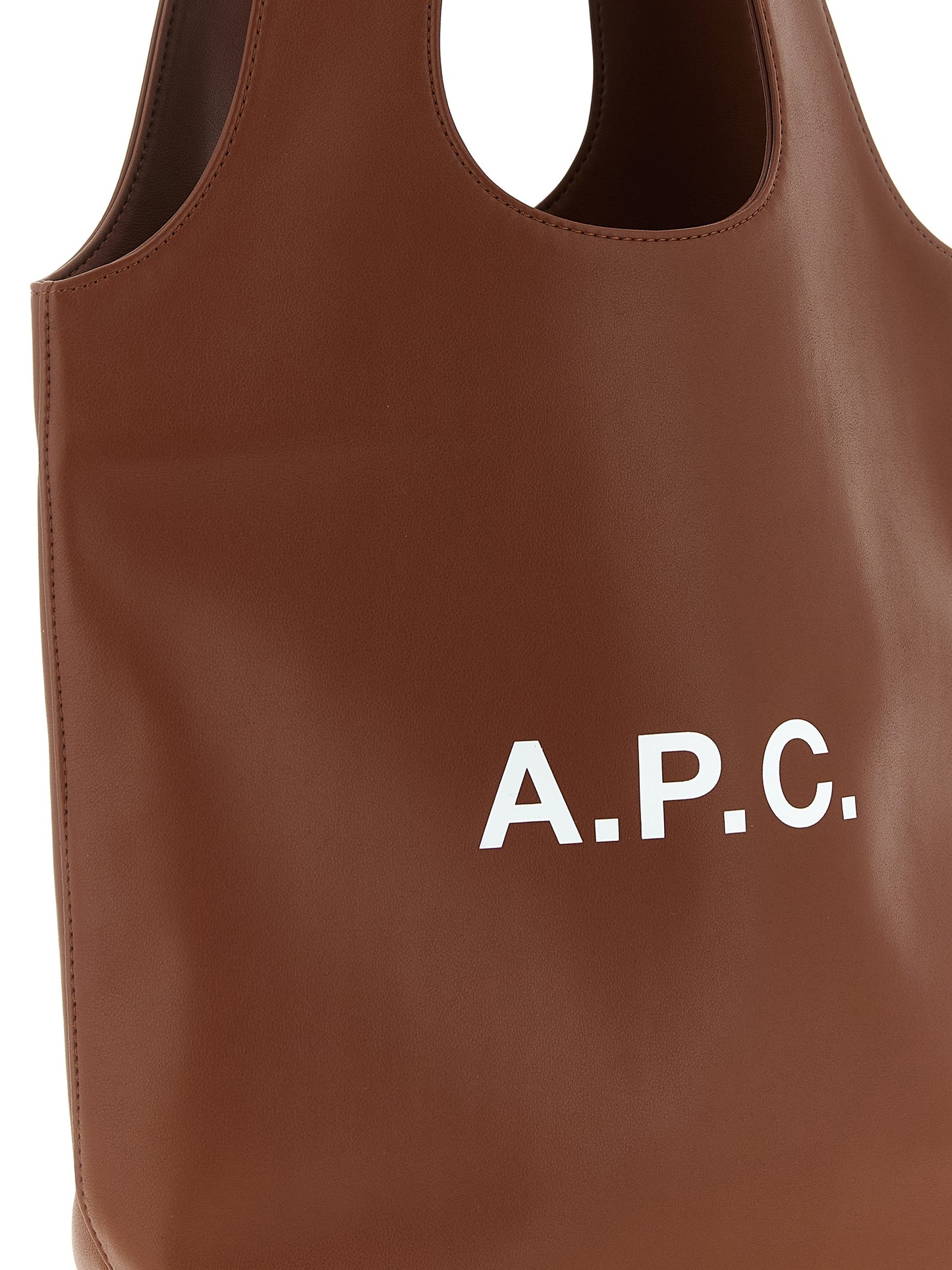 Small Pouch Tote Handbag by A.P.C. for unisex in polyester & polyurethane brown & white features a signature silhouette, showcasing a secure and signature with versatile handle for a sophisticated look.