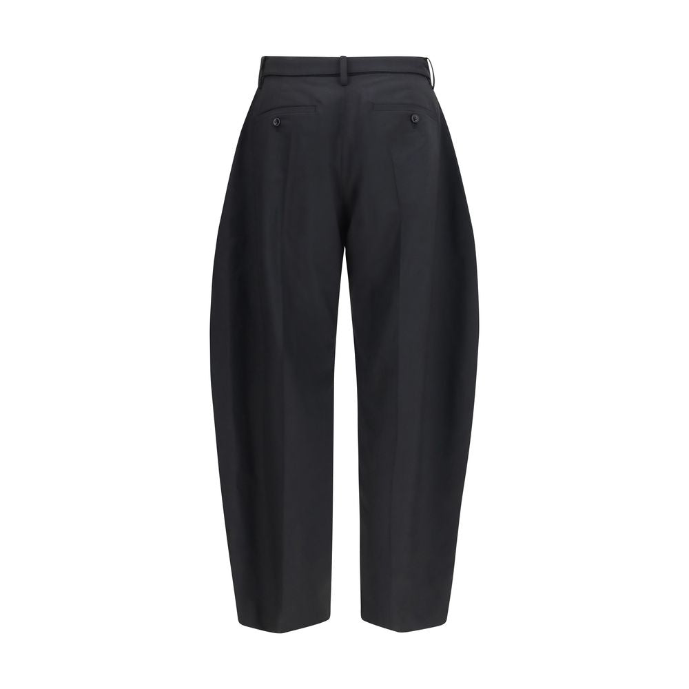 Casual Pants by Sacai for men in cupro wool & polyester black & silver features an refined tailoring silhouette, showcasing a premium relaxed-fit, wide & oversized with a and long cut for a refined tailoring look.