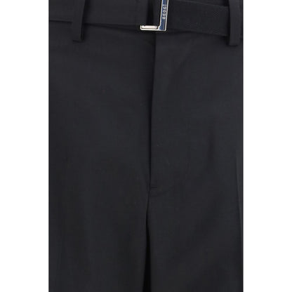 Casual Pants by Sacai for men in cupro wool & polyester black & silver presents a tailored silhouette, showcasing a tailored relaxed-fit, wide & oversized and long cut with a refined for a truly tailored aesthetic.