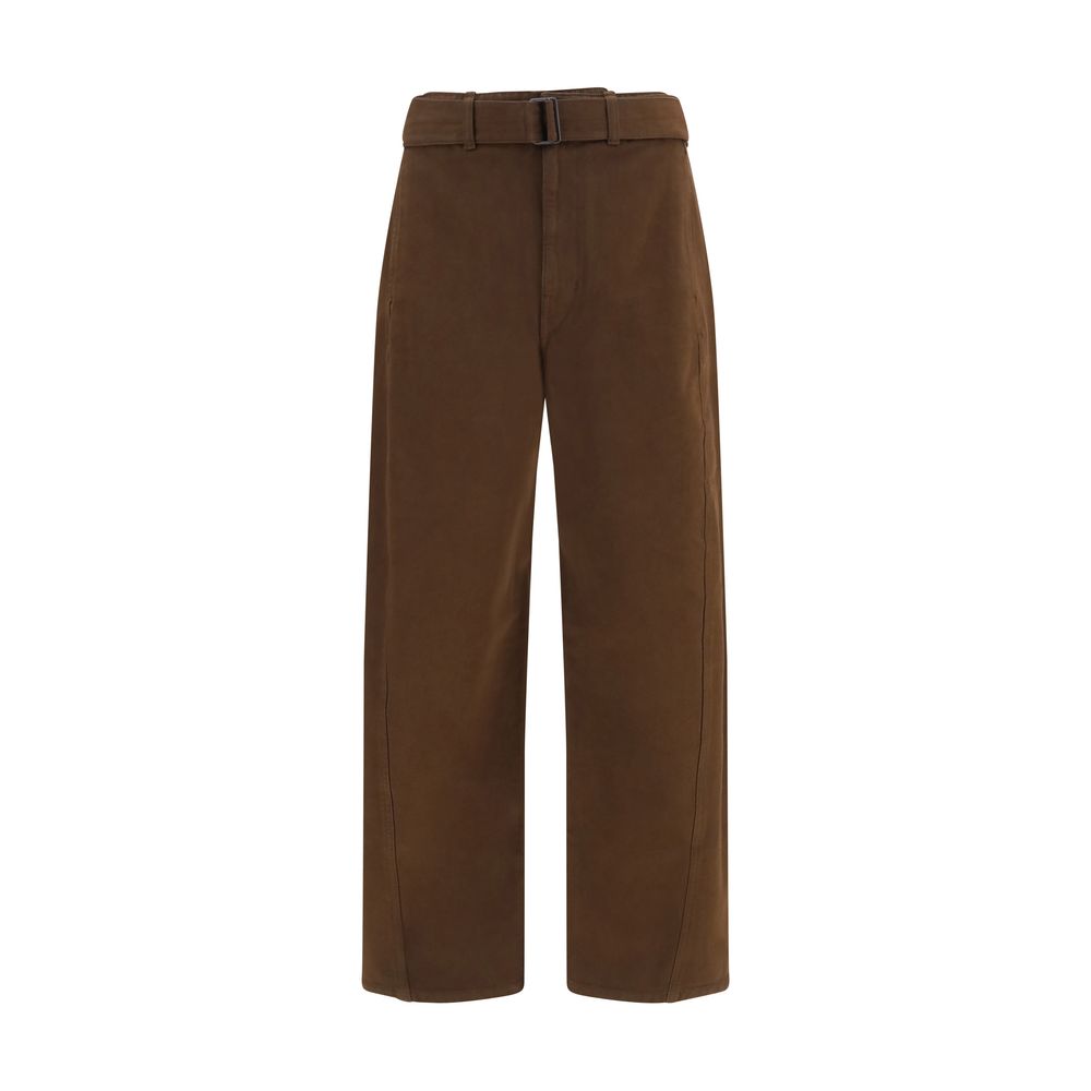 Casual Pants by Lemaire for men in cotton twill & embossed leather brown features a refined silhouette with a refined straight & oversized, defined by a and a refined long for a refined finish.