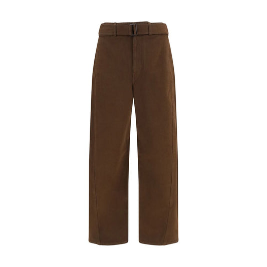 Casual Pants by Lemaire for men in cotton twill & embossed leather brown features a refined silhouette with a refined straight & oversized, defined by a and a refined long for a refined finish.