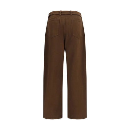 Casual Pants by Lemaire for men in cotton twill & embossed leather brown features a polished silhouette with a polished straight & oversized, reaching a polished long and finished with a polished .