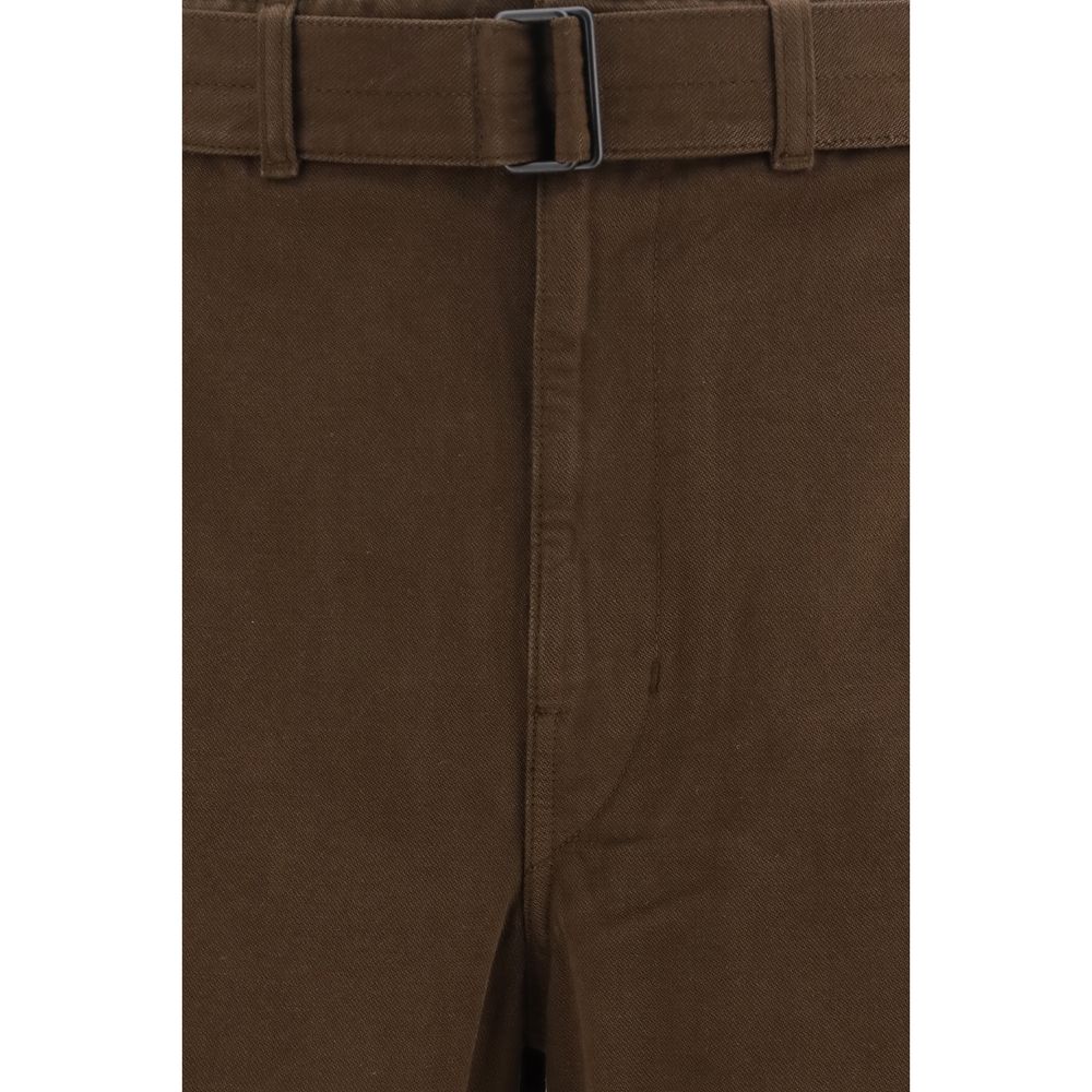 Casual Pants by Lemaire for men in cotton twill & embossed leather brown presents a tailored silhouette, showcasing a tailored straight & oversized and long cut with a refined for a truly tailored aesthetic.