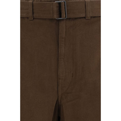 Casual Pants by Lemaire for men in cotton twill & embossed leather brown presents a tailored silhouette, showcasing a tailored straight & oversized and long cut with a refined for a truly tailored aesthetic.