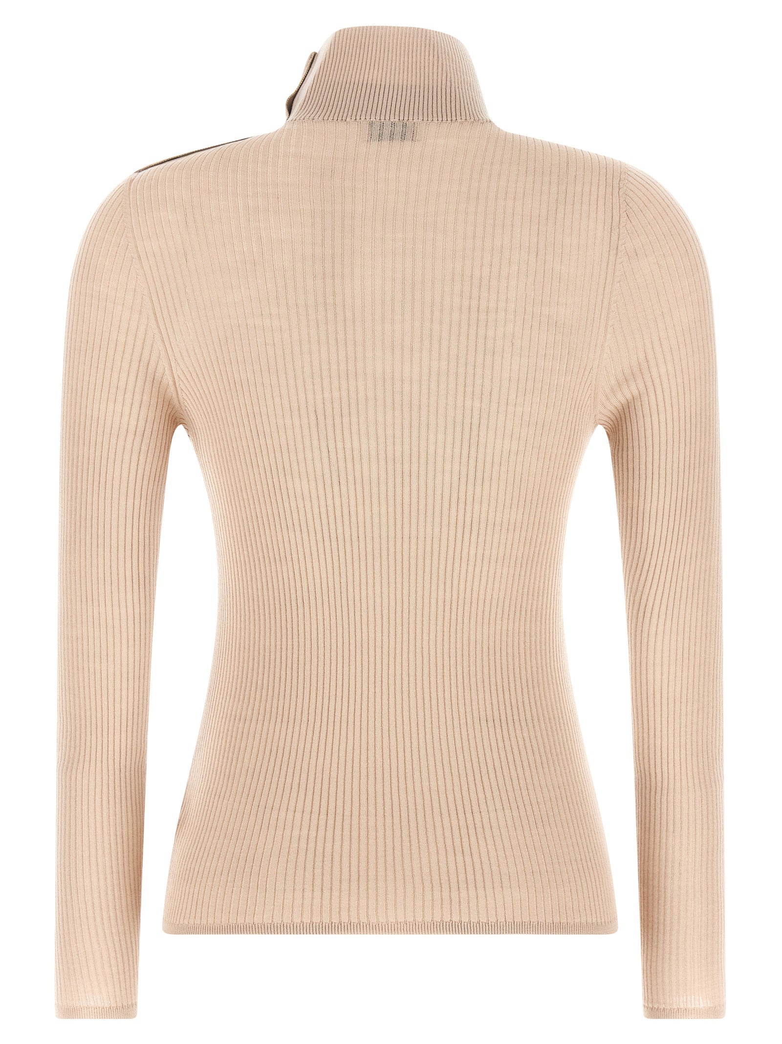 Cardigan by Moncler for women in merino virgin wool beige showcases a captivating silhouette, artfully detailed with a captivating and turtle neckline for a truly sophisticated captivating look.