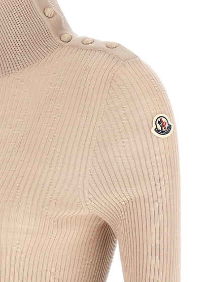 Cardigan by Moncler for women in merino virgin wool beige features an crisp silhouette, showcasing a sophisticated and detail for a truly crisp finish.
