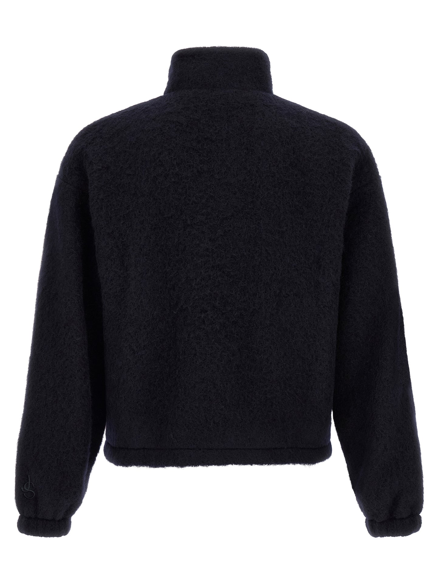Sweatshirt by Jil Sander for men in wool & polyester navy, silver & monogram features an exquisite silhouette, showcasing and details for a exquisite look.