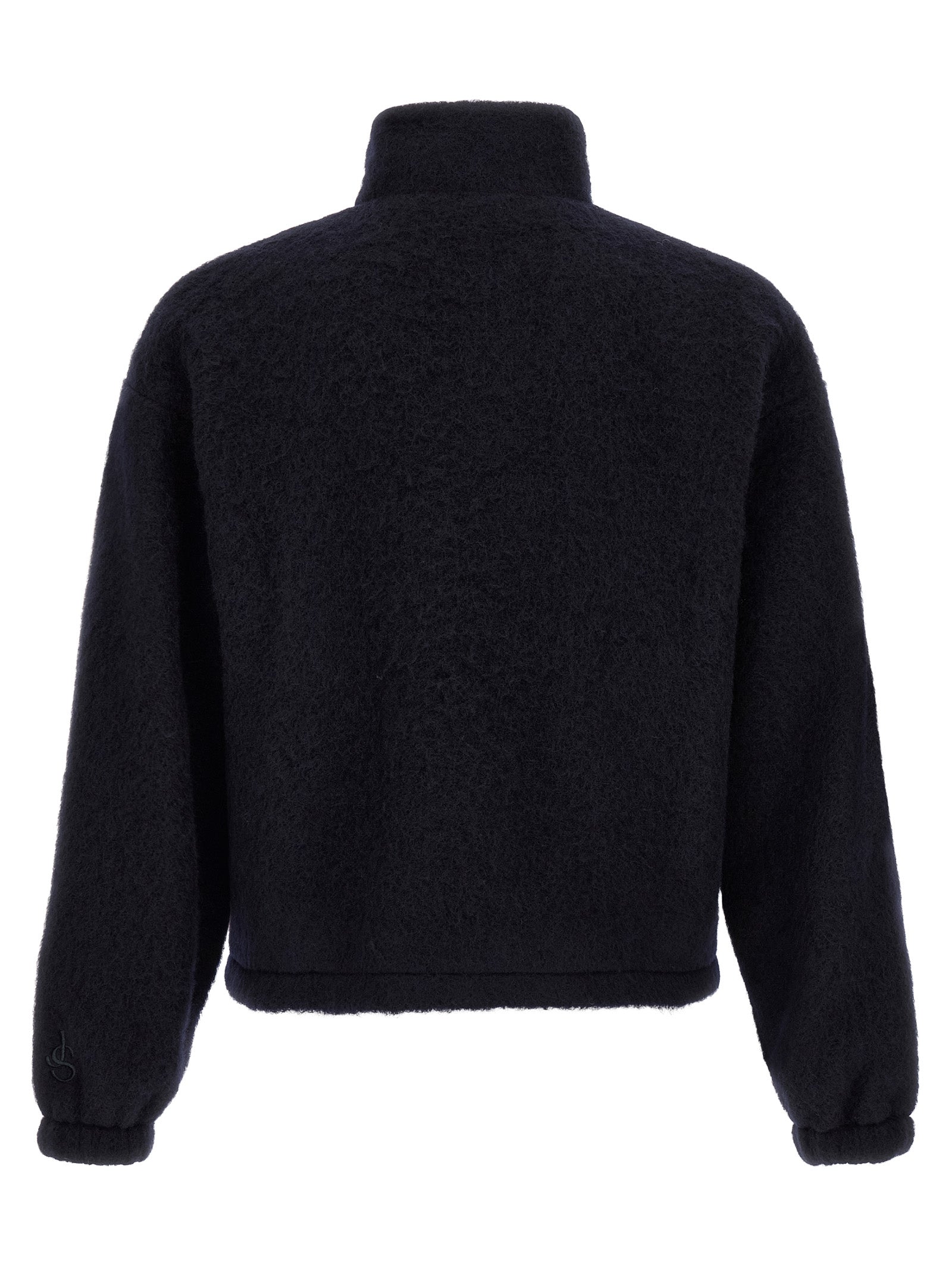 Sweatshirt by Jil Sander for men in wool & polyester navy, silver & monogram features an exquisite silhouette, showcasing and details for a exquisite look.